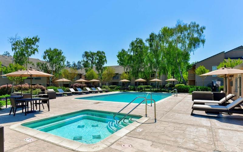 a swimming pool in a backyard