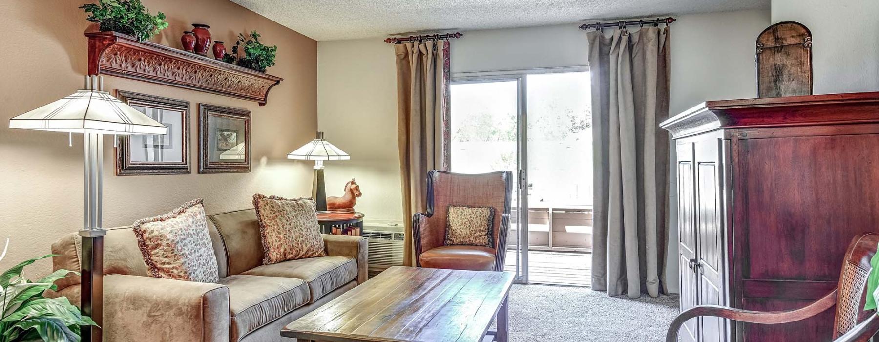 a living room with a couch and a coffee table