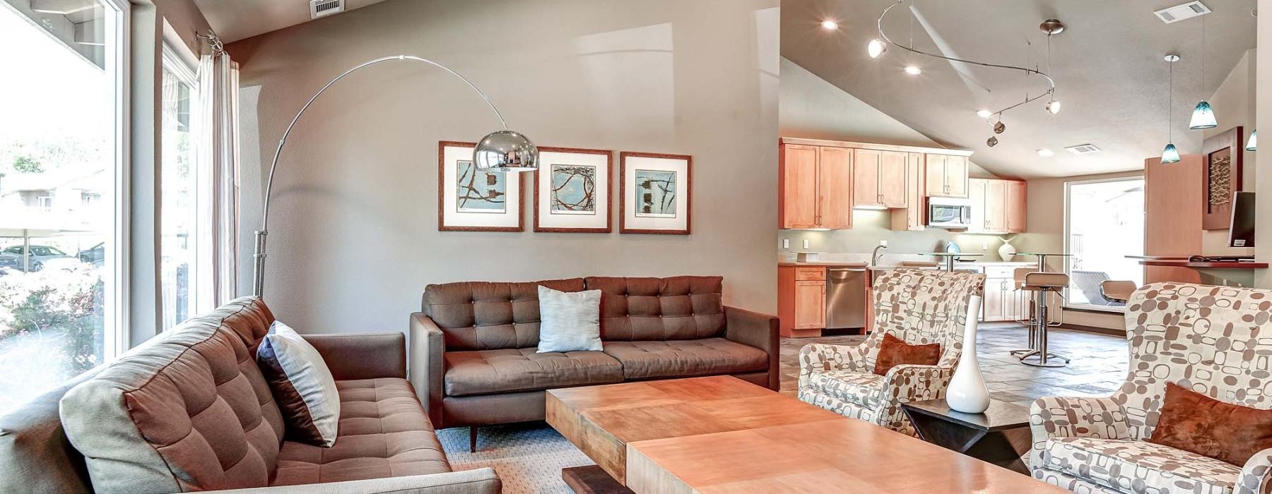 a living room with a couch and a table
